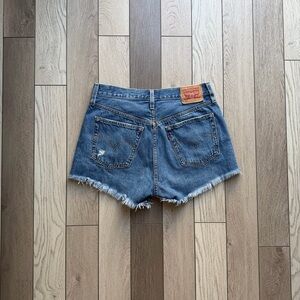 Levi's Medium Blue Denim Cutoff Shorts with Frayed Hem